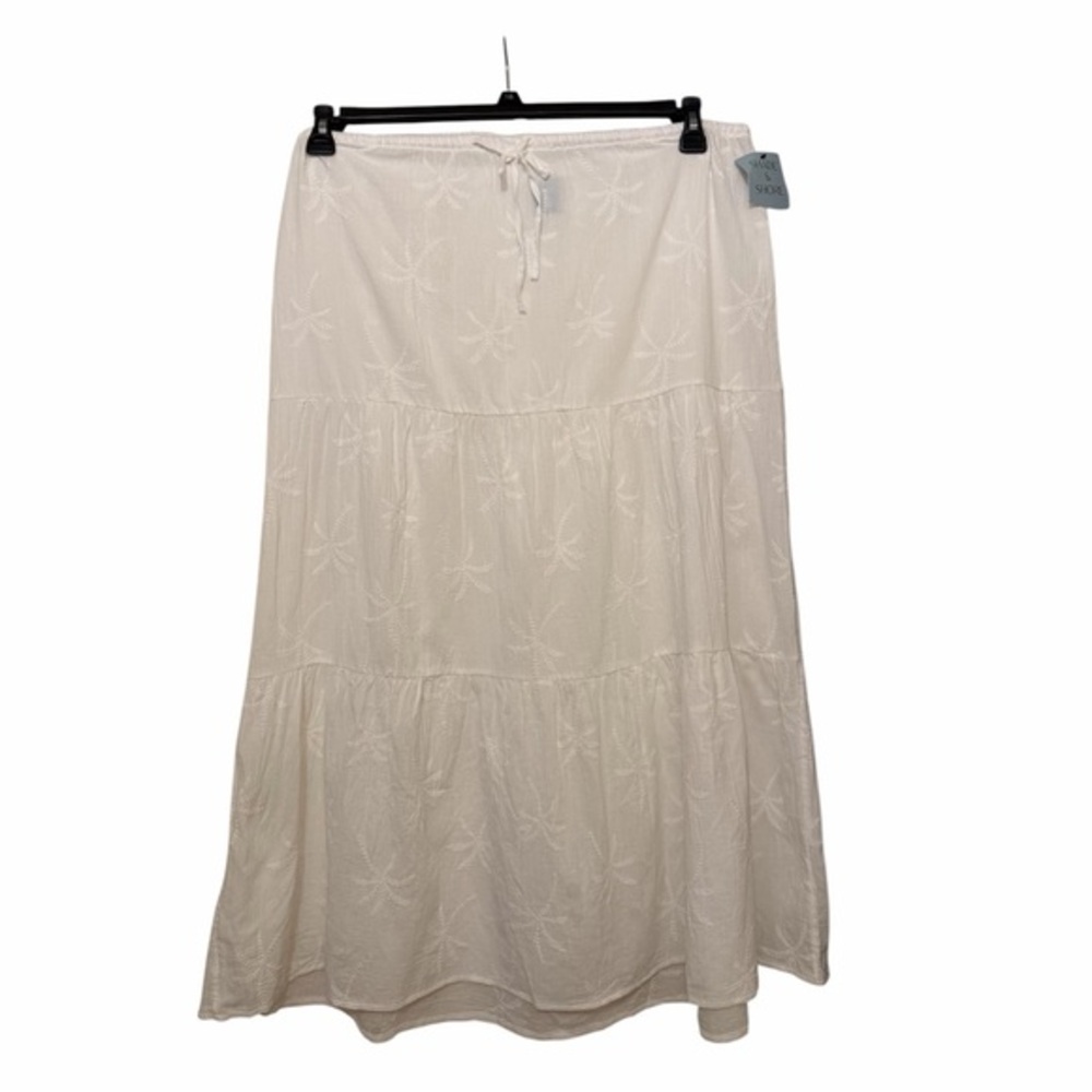 NWT Shade & Shore White Tiered Maxi Skirt with Embroidered Detail